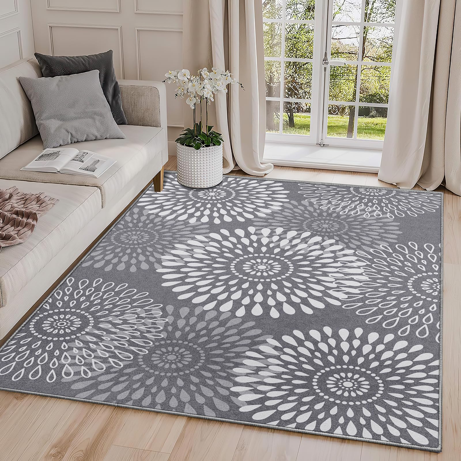 LuxStep Soft 8x10 Entryway Rug - Non-Slip & Washable Grey
