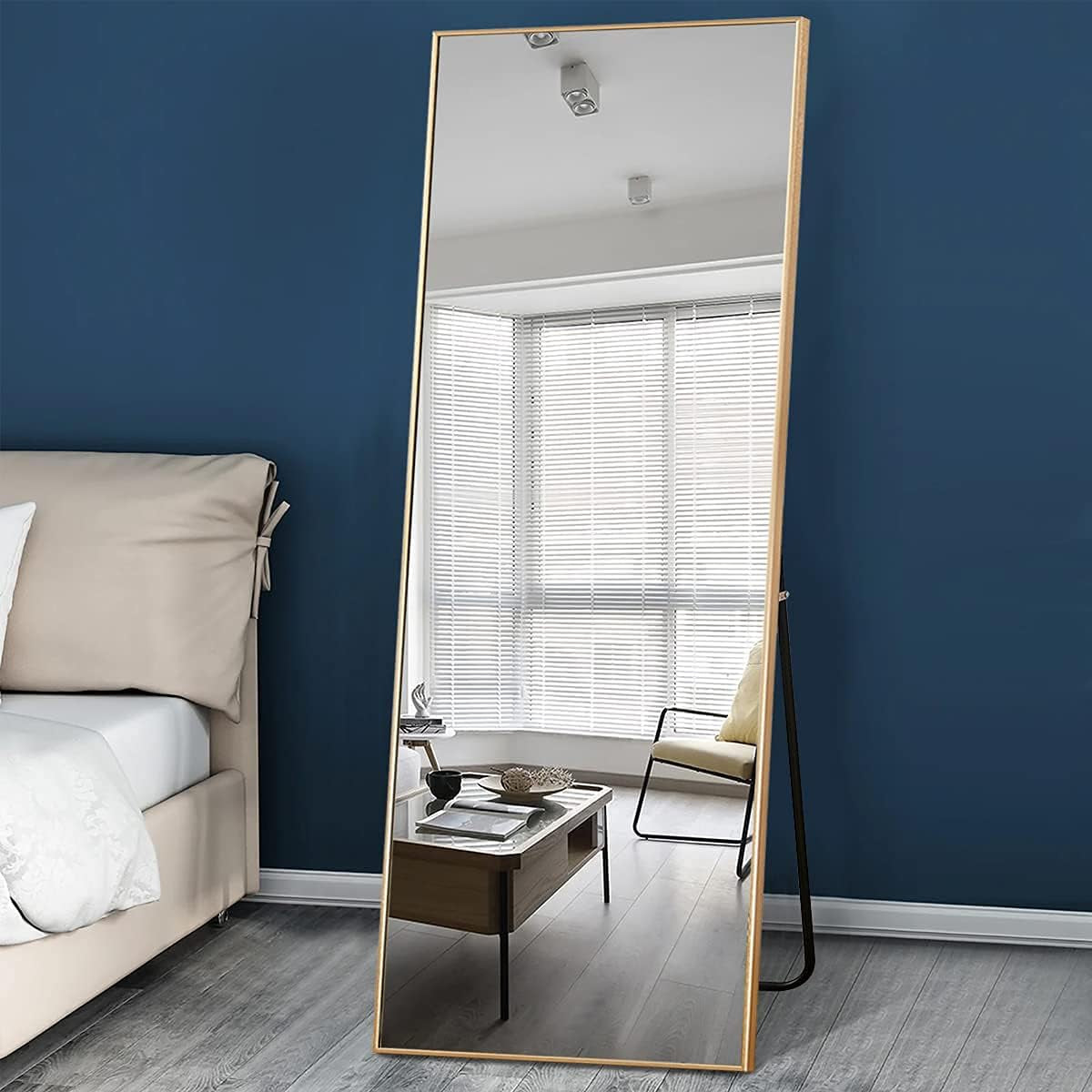 Full Length Mirror, Large Rectangle Mirror Full Length, Full Body Mirror for Bedroom, Dressing Mirror, Floor Mirror Aluminum Alloy Frame, 65"X22" Body Mirror, Standing Mirror,Gold Mirror