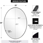 Black Oval Mirrors for Bathroom, 20X28 Inch Matte Black Stainless Steel Metal Framed Oval Wall Mirror, Modern Vanity Mirror Wall Mount Horizontal or Vertical