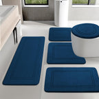 Dark Blue Plush Memory Foam Bath Rug Set 5-Piece