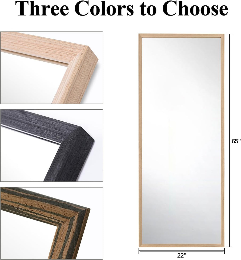 Wood Full Length Mirror with Stand, 65"X22" Full Body Mirror for Wall and Floor, Large for Bedroom, Living Room or Cloakroom, Solid Wood