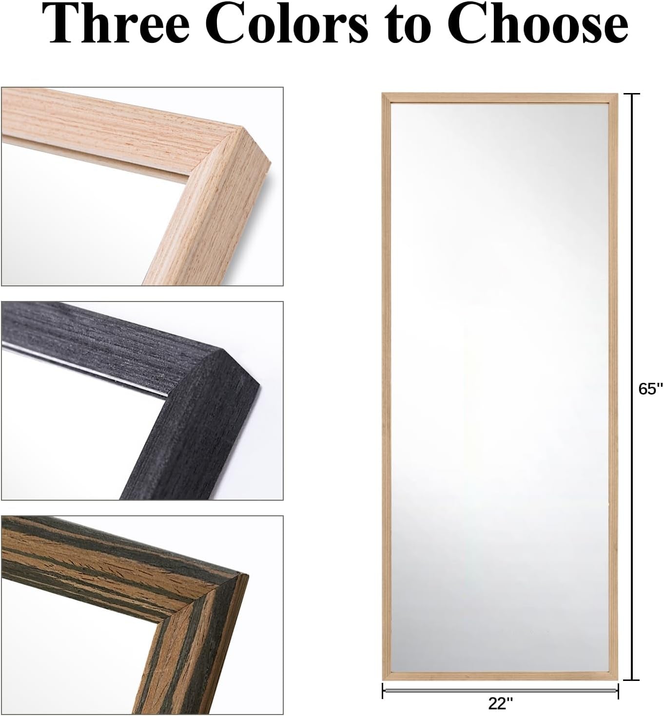Wood Full Length Mirror with Stand, 65"X22" Full Body Mirror for Wall and Floor, Large for Bedroom, Living Room or Cloakroom, Solid Wood