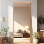 Wood Full Length Mirror with Stand, 65"X22" Full Body Mirror for Wall and Floor, Large for Bedroom, Living Room or Cloakroom, Solid Wood