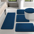 Dark Blue Plush Memory Foam Bath Rug Set 5-Piece