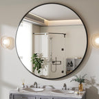 30 Inch round Mirror, Metal Frame Circle Mirror, Wall Mounted for Entryway, Bathroom, Vanity, Living Room, Black