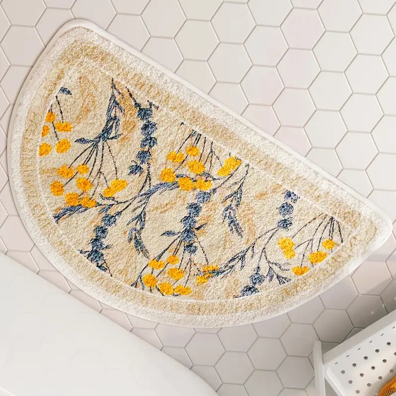 Imitation Cashmere Flower Pattern Bath Rug
