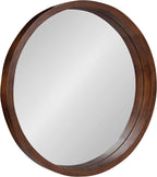 Hutton round Decorative Modern Wood Frame Wall Mirror, 22 Inch Diameter, Walnut Finish