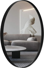Black Oval Mirrors for Bathroom, 20X28 Inch Matte Black Stainless Steel Metal Framed Oval Wall Mirror, Modern Vanity Mirror Wall Mount Horizontal or Vertical