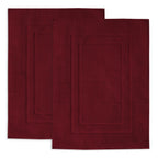 Feather & Stitch 2 Piece Cotton Terry Bath Mats - Soft Absorbent Shower Mats (30x21") - Red