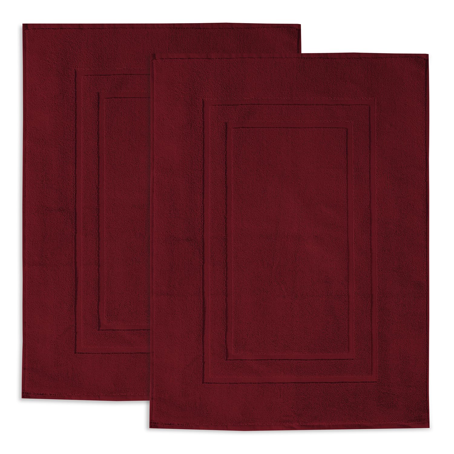 Feather & Stitch 2 Piece Cotton Terry Bath Mats - Soft Absorbent Shower Mats (30x21") - Red