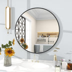 30 Inch round Mirror, Metal Frame Circle Mirror, Wall Mounted for Entryway, Bathroom, Vanity, Living Room, Black