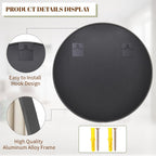 30 Inch round Mirror, Metal Frame Circle Mirror, Wall Mounted for Entryway, Bathroom, Vanity, Living Room, Black